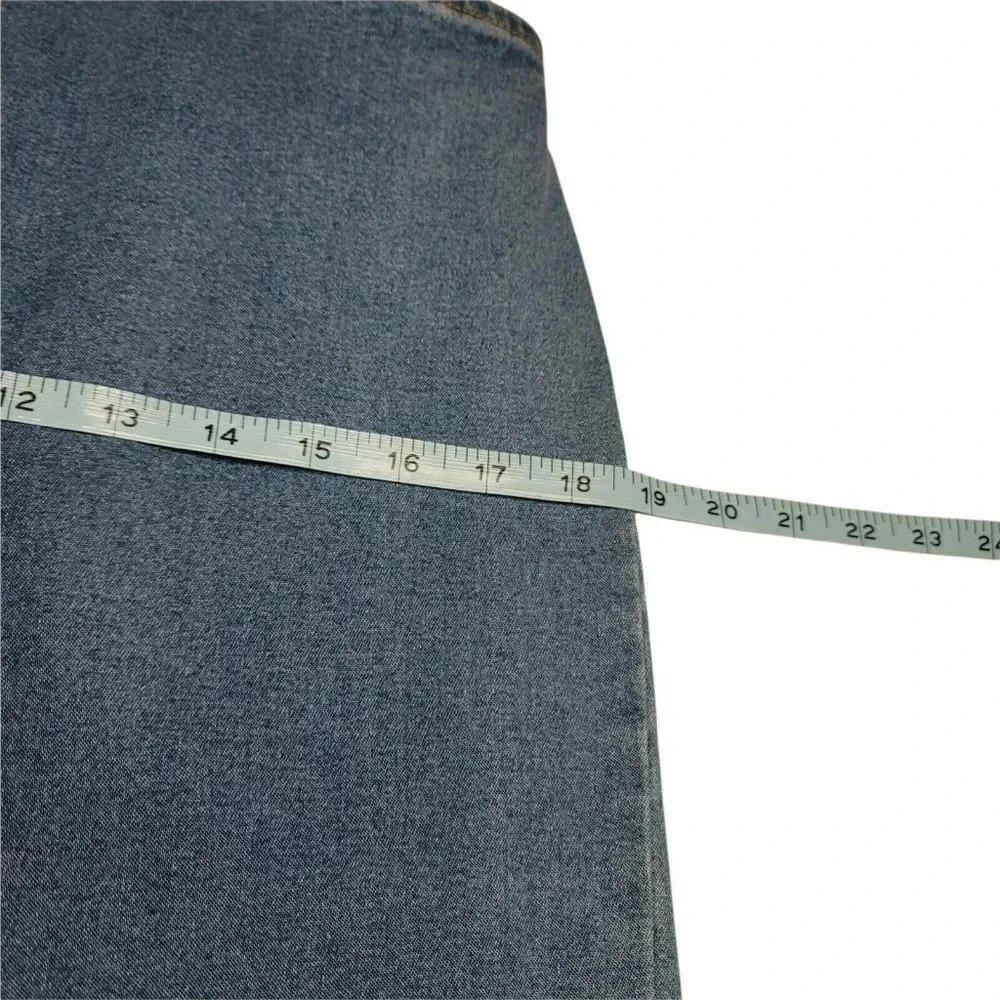 Denim &Co Skirt Maxi M Womens Embroidered Roses Blue Jean Long Pockets slit back - Picture 9 of 11